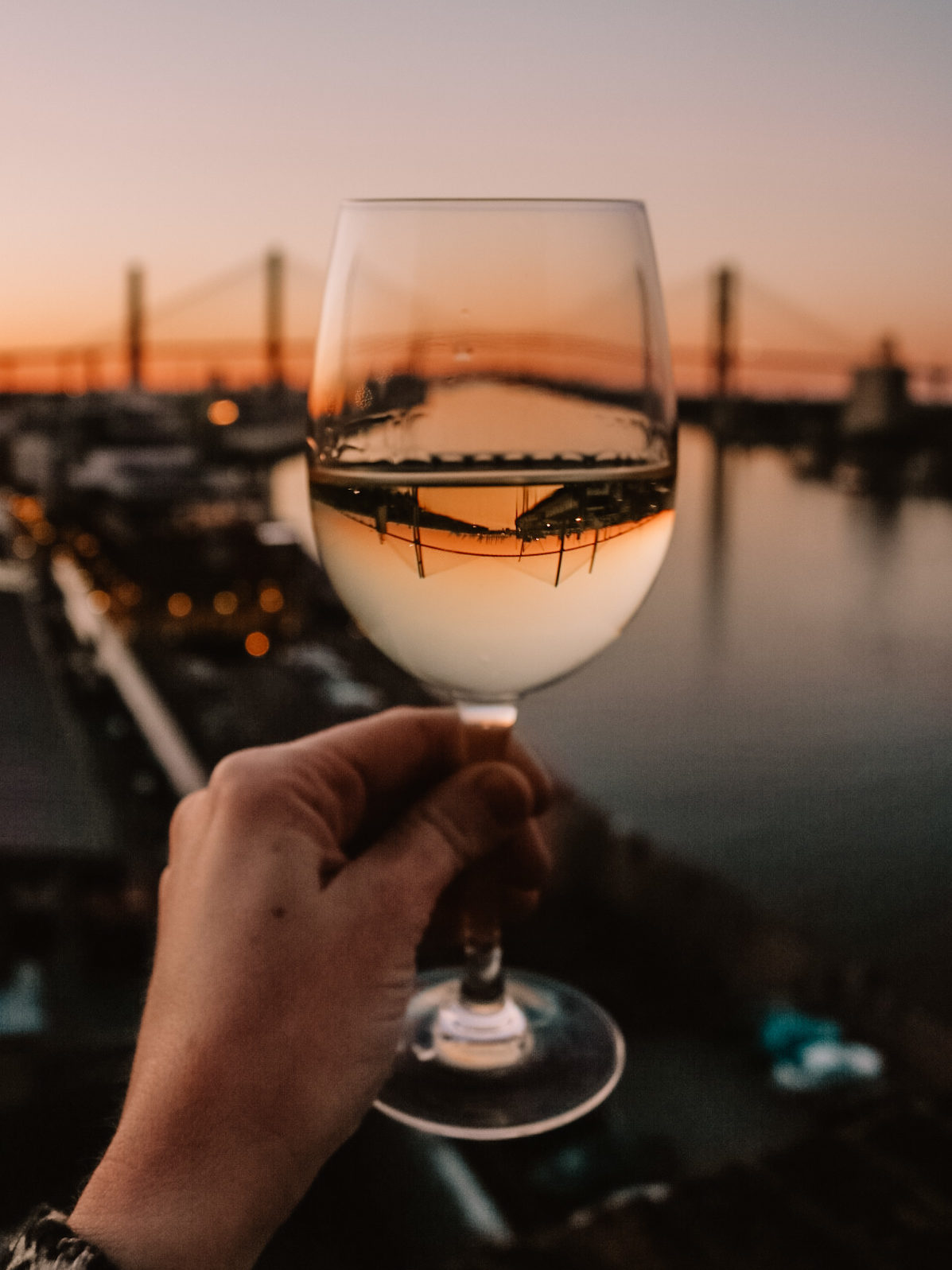 Sunset glass of wine on a Savannah rooftop bar